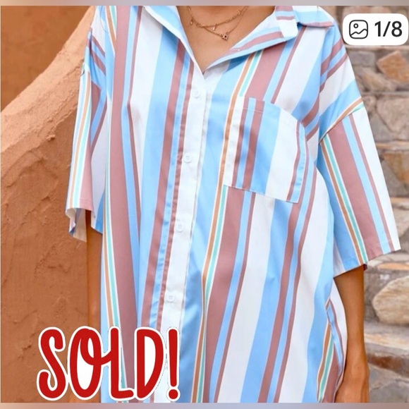 Vertigo Striped Patched Pocket Button Down Shirt!๐๐๐๐ - Picture 1 of 8
